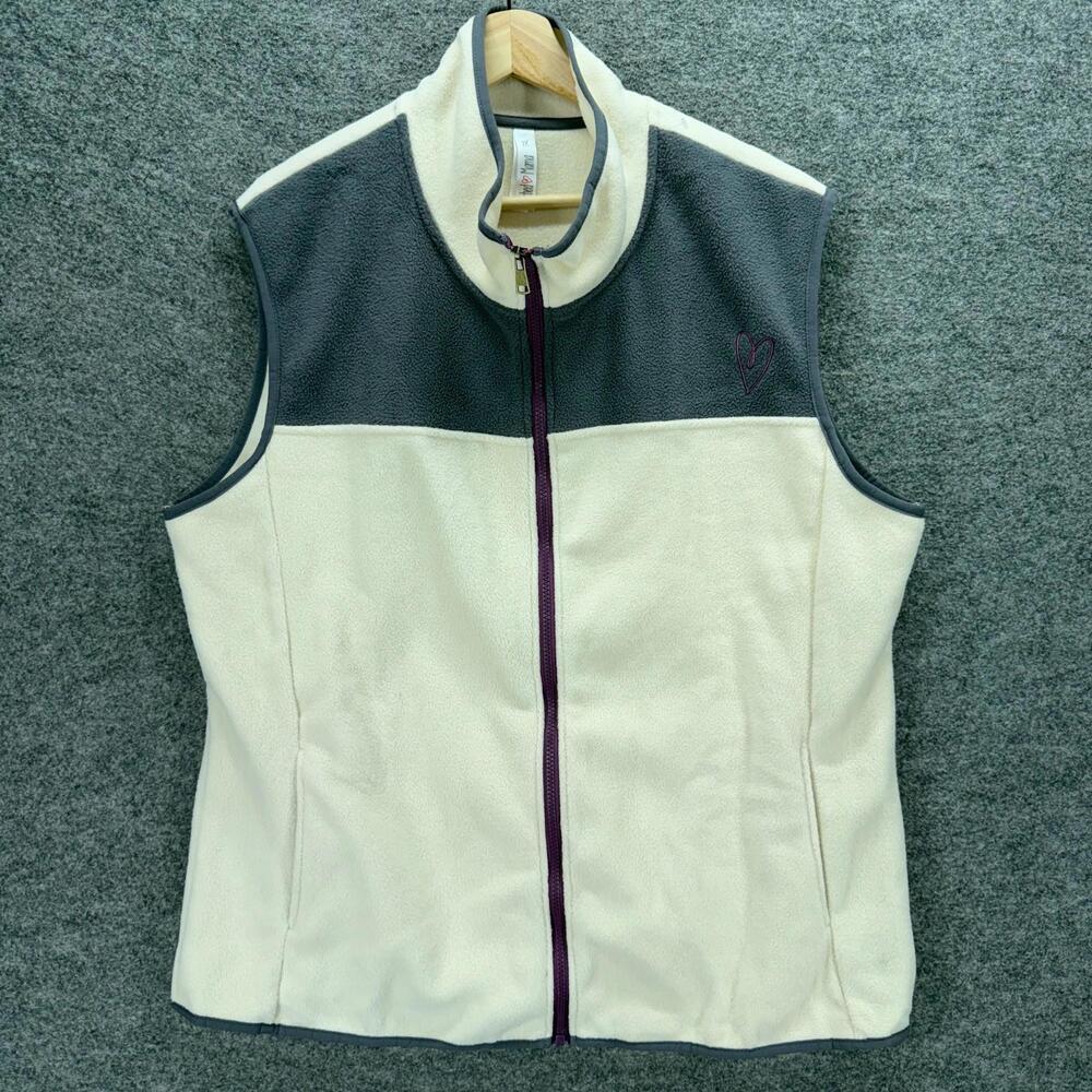 New Latched Mama Vest Women 2X Plus Beige Fleece Full Zip Sleeveless Pockets